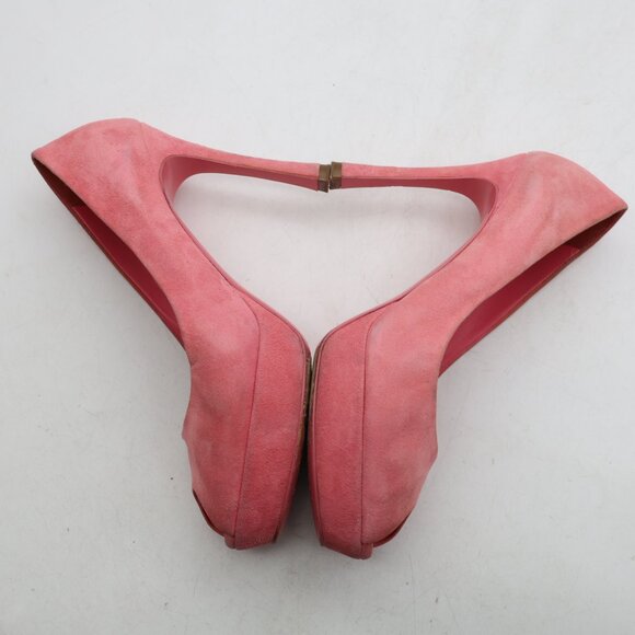 Yves Saint Laurent Women's Size EU 37.5 Light Pink Suede Peep Toe Platform Pumps - Picture 8 of 11